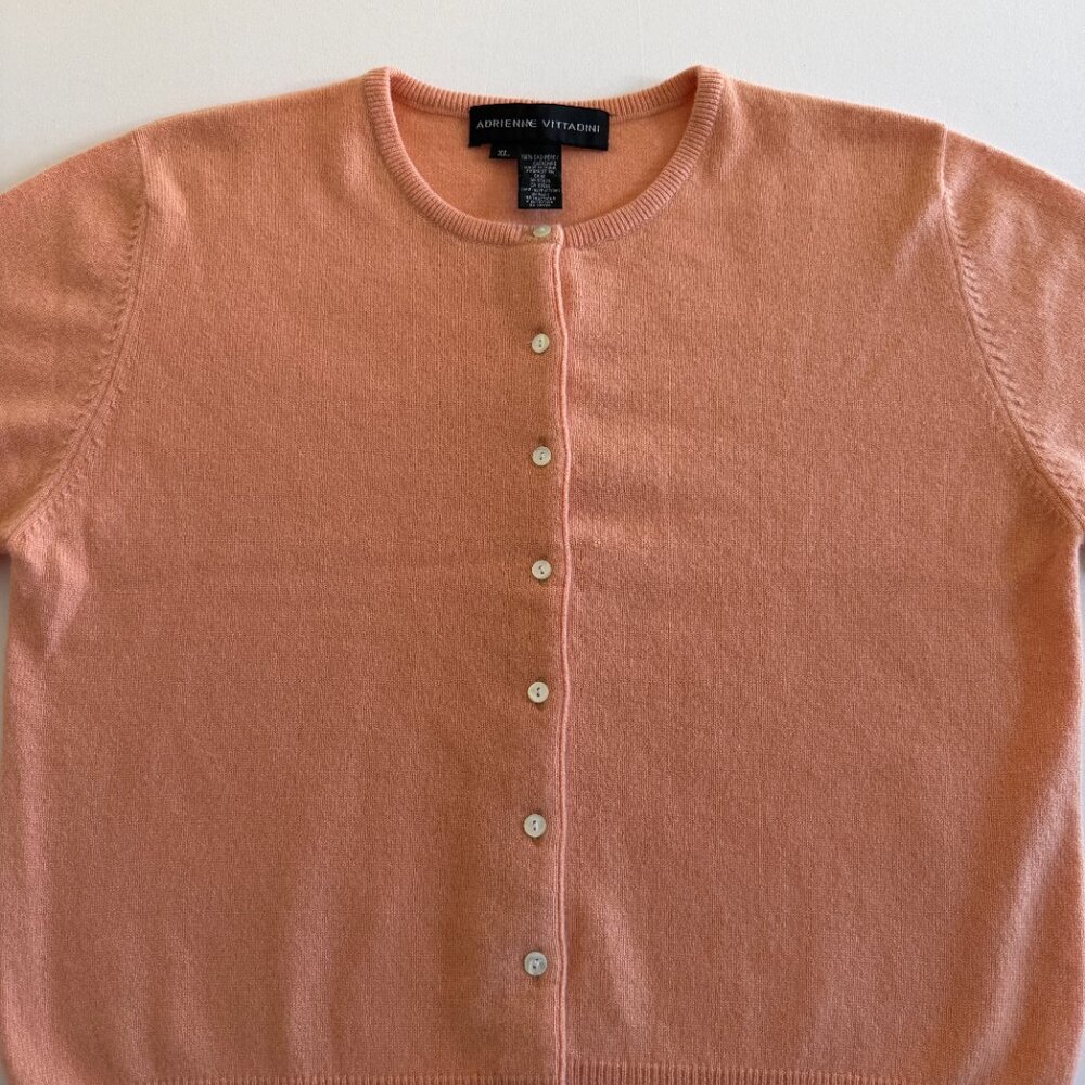 ADRIENNE VITTADINI 100% Cashmere Short Sleeve Peach Cardigan Sweater XL - Picture 4 of 11